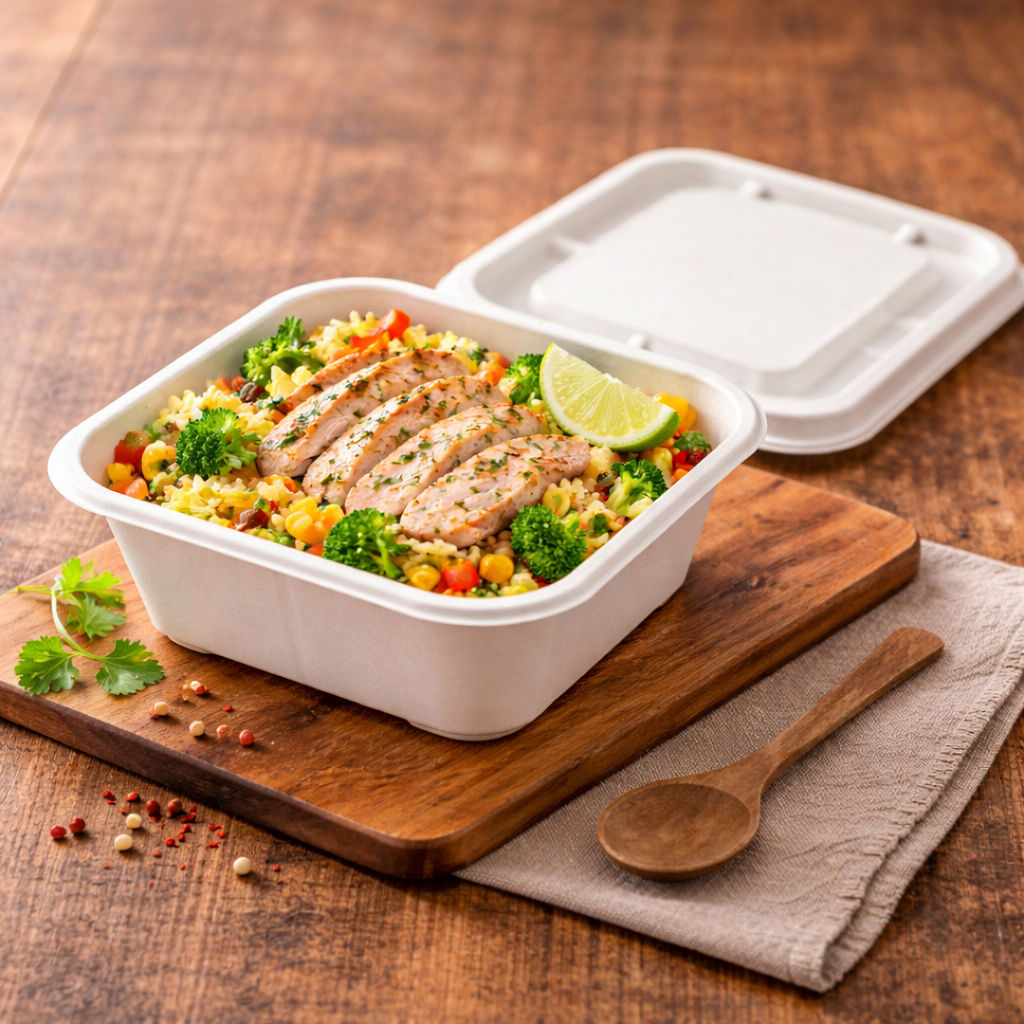 Bagasse 750 ML Rectangle Bowl Lid